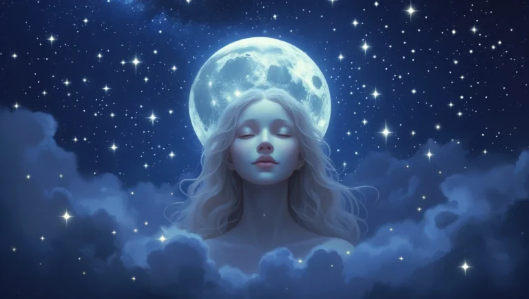 Ilustración infantil de un niño dormido mientras un guardián mágico de los sueños lo protege, inspirada en cuentos para dormir.