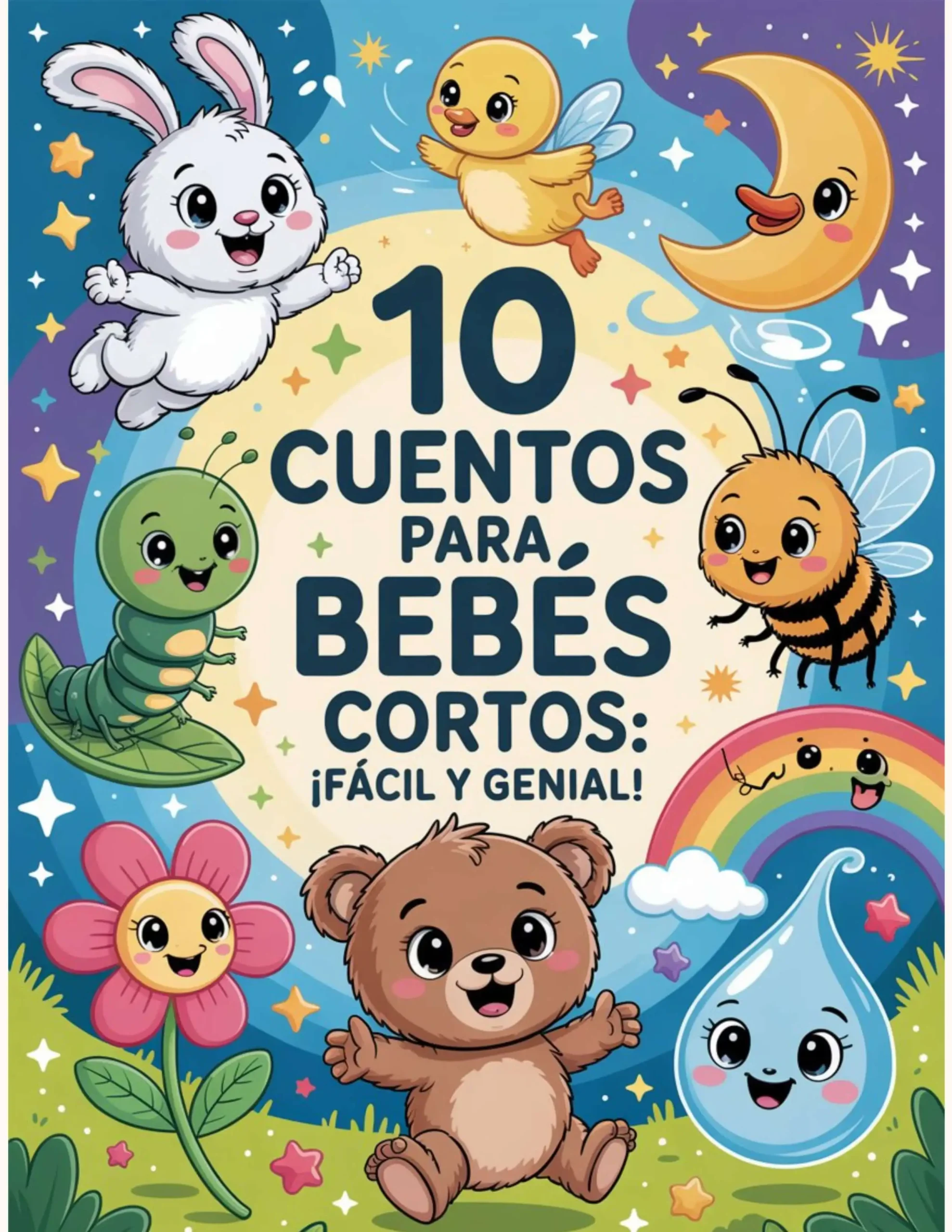 Portada del libro "10 Cuentos para Bebés Cortos: Historias Tiernas para Dormir y Soñar", ideal para fomentar el amor por los cuentos desde edades tempranas.