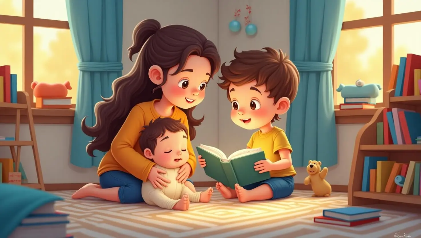 Cuentos para Bebés y Padre o madreleyendo un cuento a su bebé en una habitación acogedora
